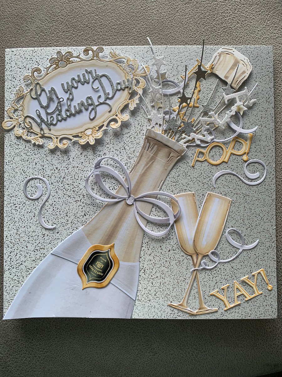 Hand Crafted Champagne Bottle Wedding Card 8”x8”