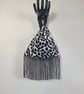 Animal Dalmatian print faux fur fabric Japanese Knot bag with 13cm black tassel  - Image 2