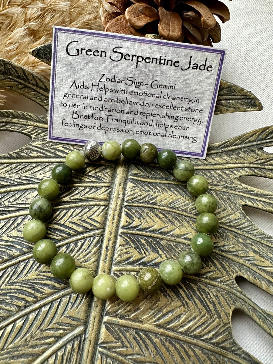 Green Serpentine Jade - Elasticated Bracelet 