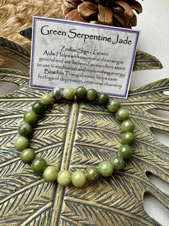 Green Serpentine Jade - Elasticated Bracelet 