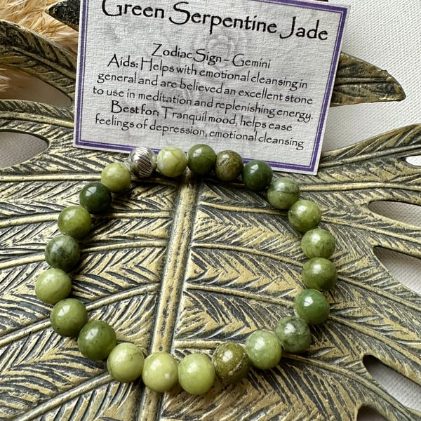 Green Serpentine Jade - Elasticated Bracelet 