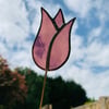 Stained  Glass Lily Tulip Stake Small - Plant Pot Decoration - Pink 
