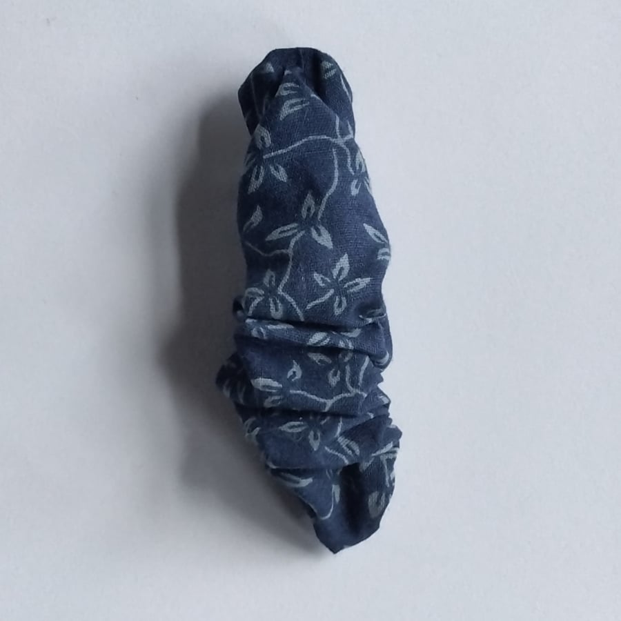 Blue Floral Scrunchie Hair Barrette