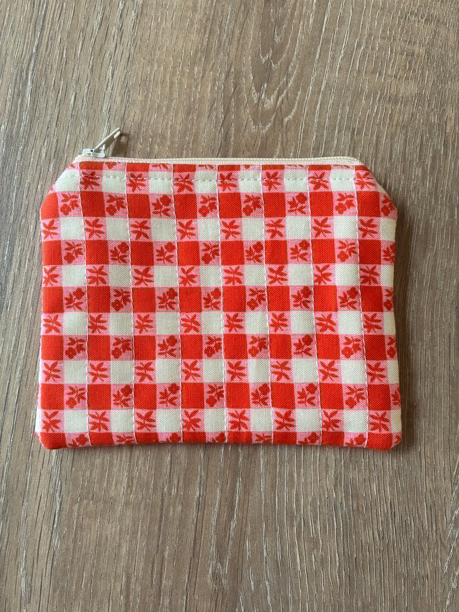 Gingham Floral Print Quilted Fabric Midi Purse 