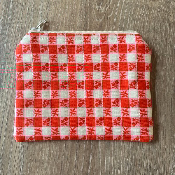 Gingham Floral Print Quilted Fabric Midi Purse 