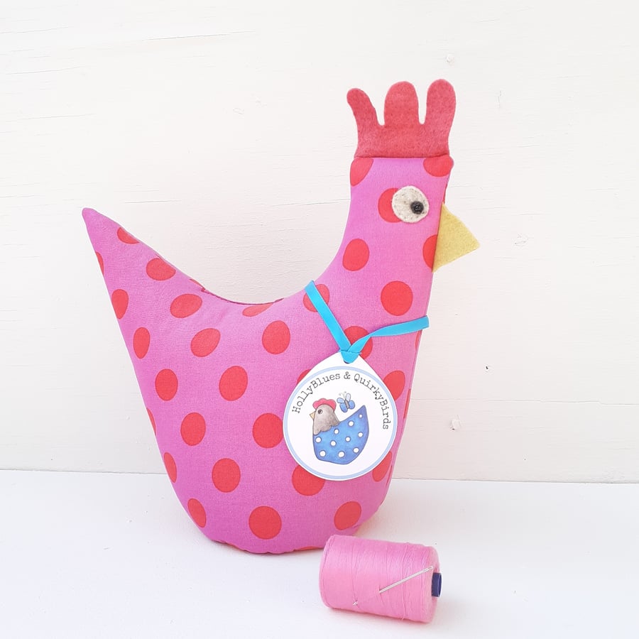 Hot Pink Polka Dot Chicken Doorstop 
