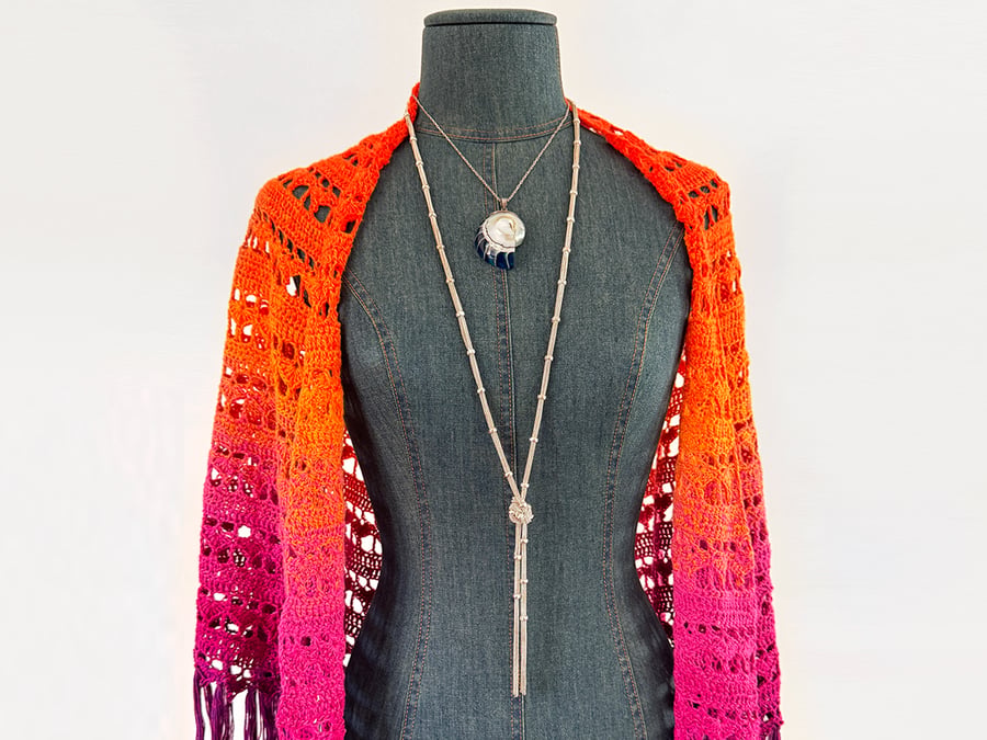 Large Handmade Crochet Shawl in Vibrant Sunset Colours