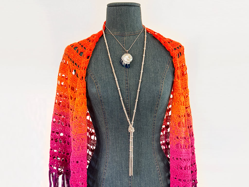 Large Handmade Crochet Shawl in Vibrant Sunset Colours