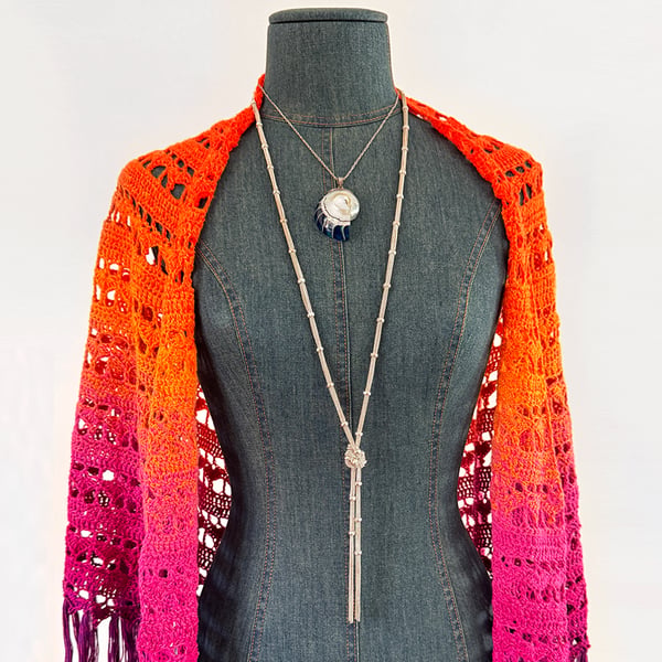 Large Handmade Crochet Shawl in Vibrant Sunset Colours