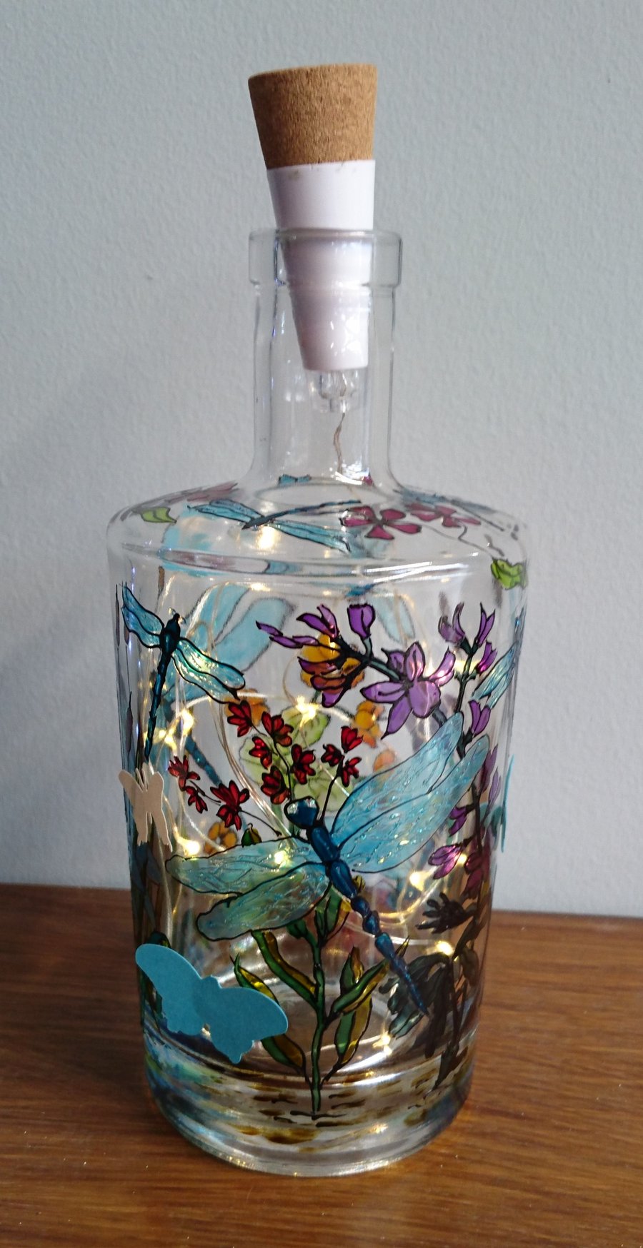 Lakeside with Dragonflies - Handpainted Bottle Light