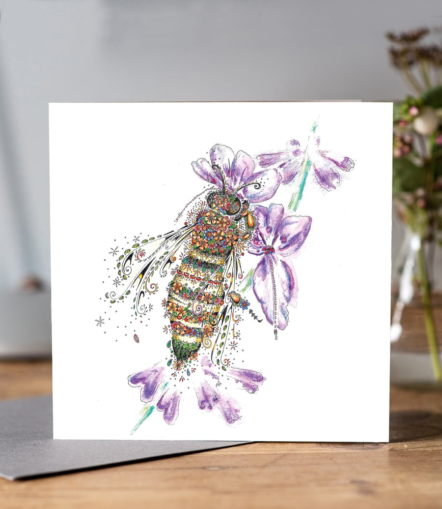 Honey Bee and Lavender Greeting Card 