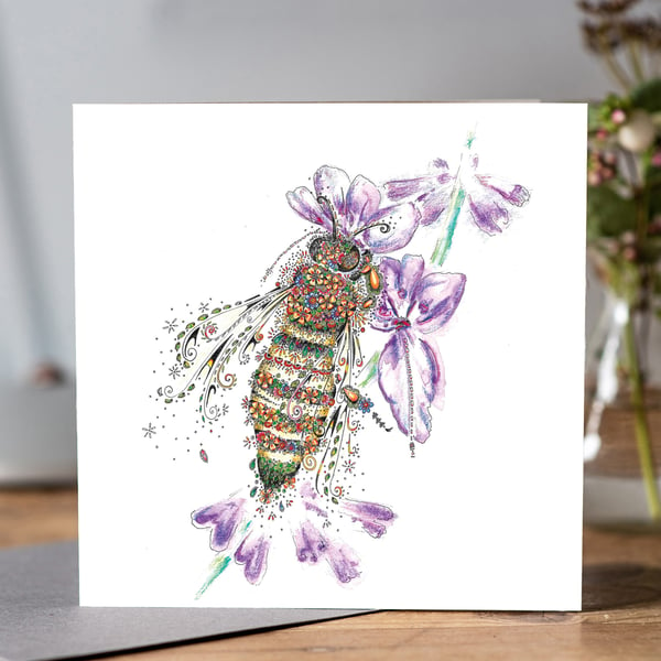 Honey Bee and Lavender Greeting Card 