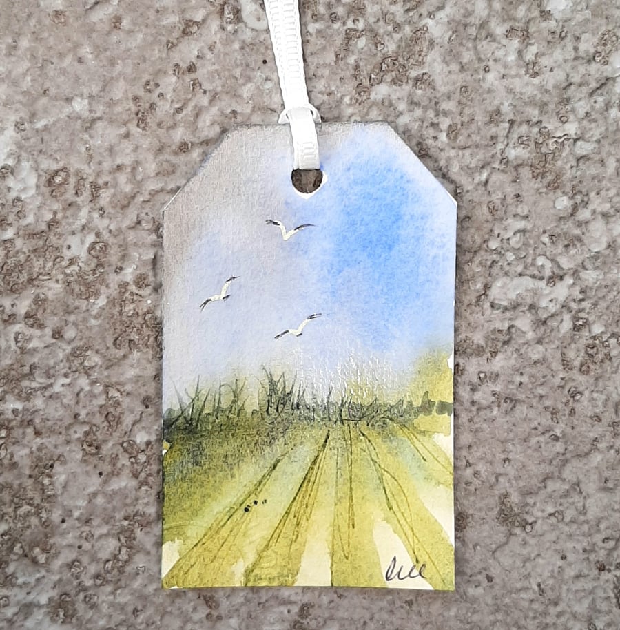Mown Field. Two Gift Tags. Original Painting. 260157