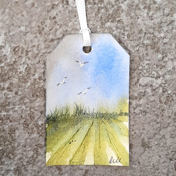 Mown Field. Two Gift Tags. Original Painting. 260157