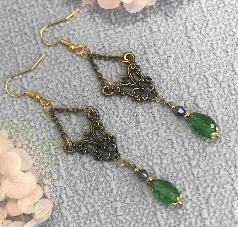 Vintage Style Antique Bronze Chandelier Earrings