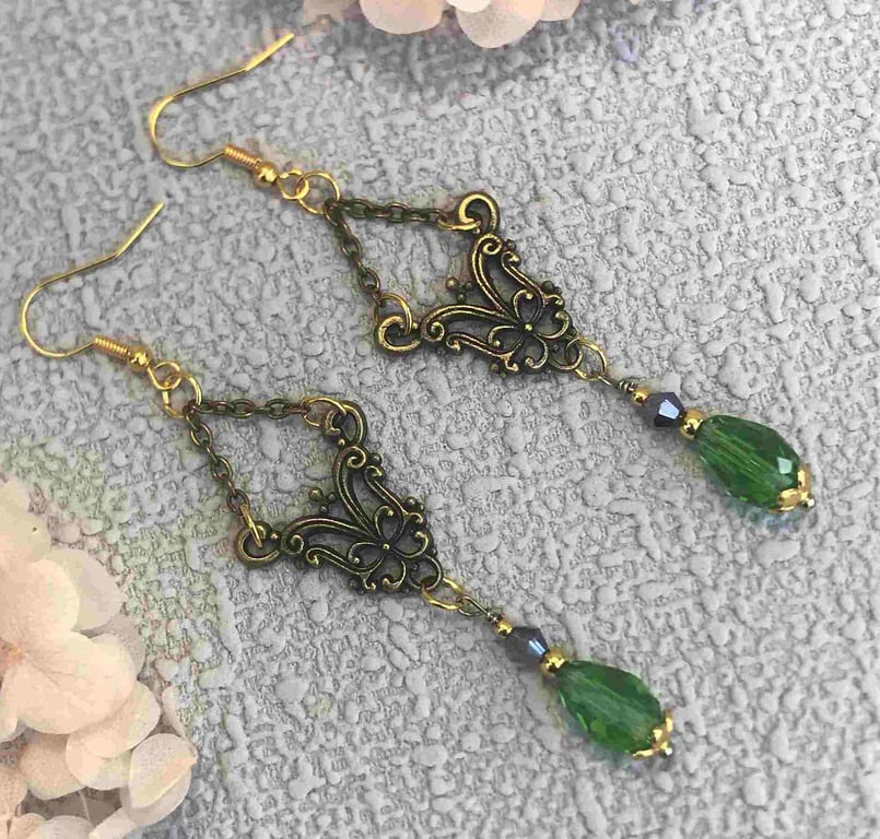 Vintage Style Antique Bronze Chandelier Earrings