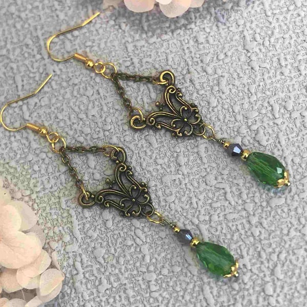 Vintage Style Antique Bronze Chandelier Earrings