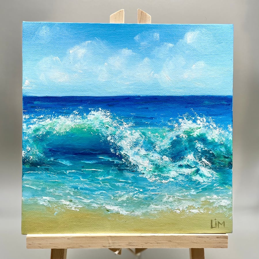 Ocean Painting Seascape Original Oil Art Waves Wall Art Nautical Mini Canvas Pai
