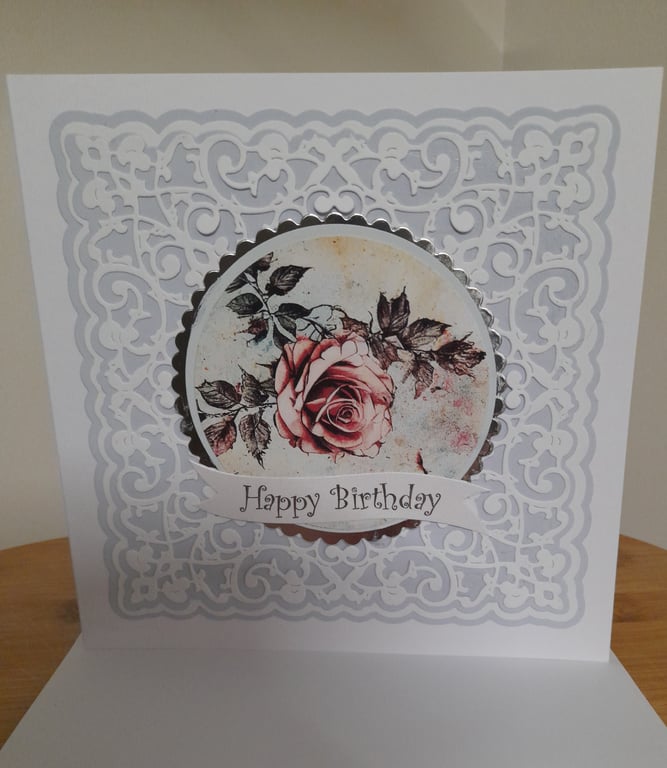 LARGE HANDMADE BIRTHDAY BIRTHDAY CARD WITH A ROSE.