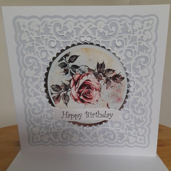 LARGE HANDMADE BIRTHDAY BIRTHDAY CARD WITH A ROSE.