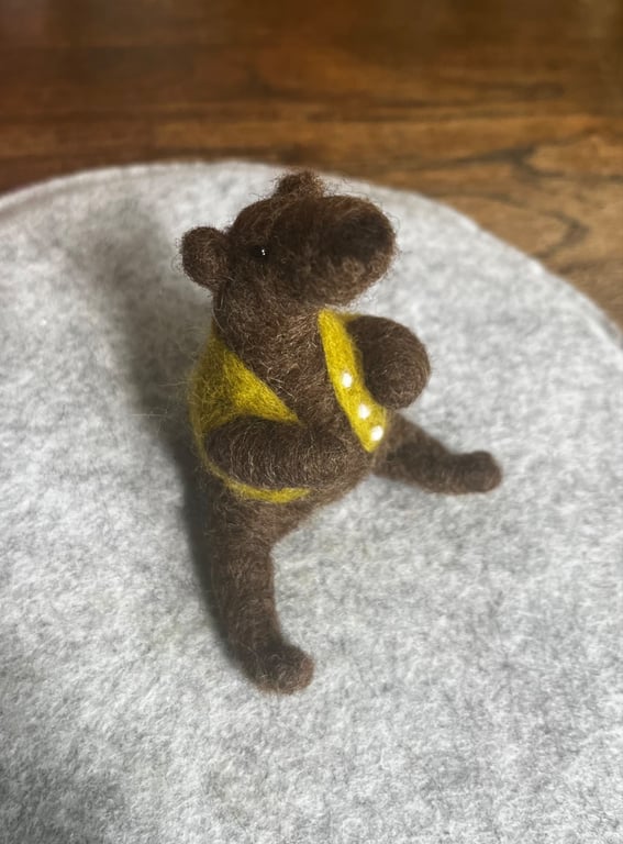 Handmade needle felted bear with green waistcoat 