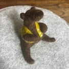 Handmade needle felted bear with green waistcoat 