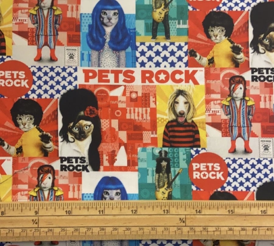 Fat Quarter Pets Rock Rock Stars Patch 100% Cotton Quilting Fabric