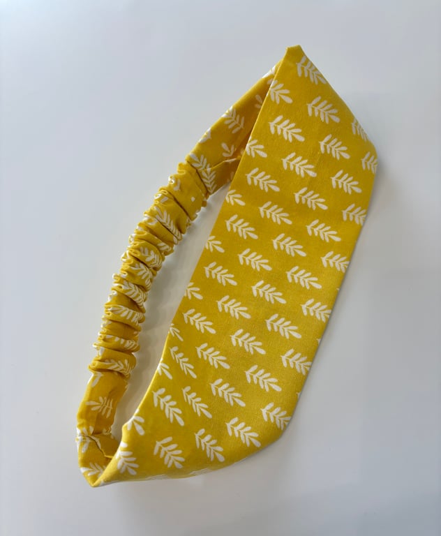 Cotton wide flat headband, yellow and white cotton headband, yoga headband