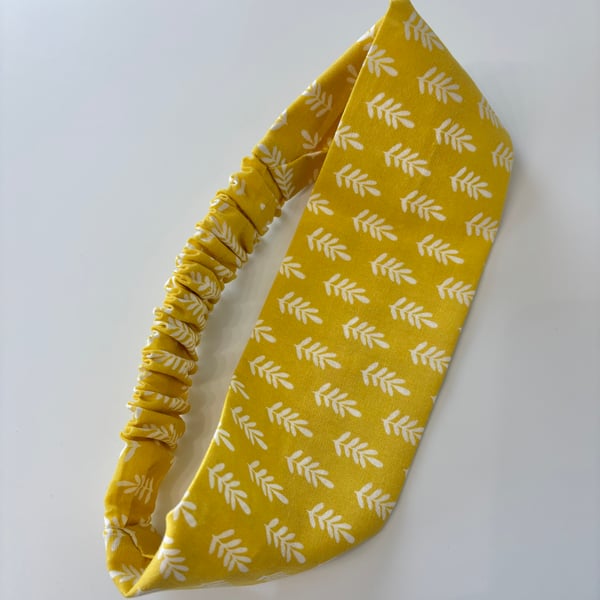 Cotton wide flat headband, yellow and white cotton headband, yoga headband