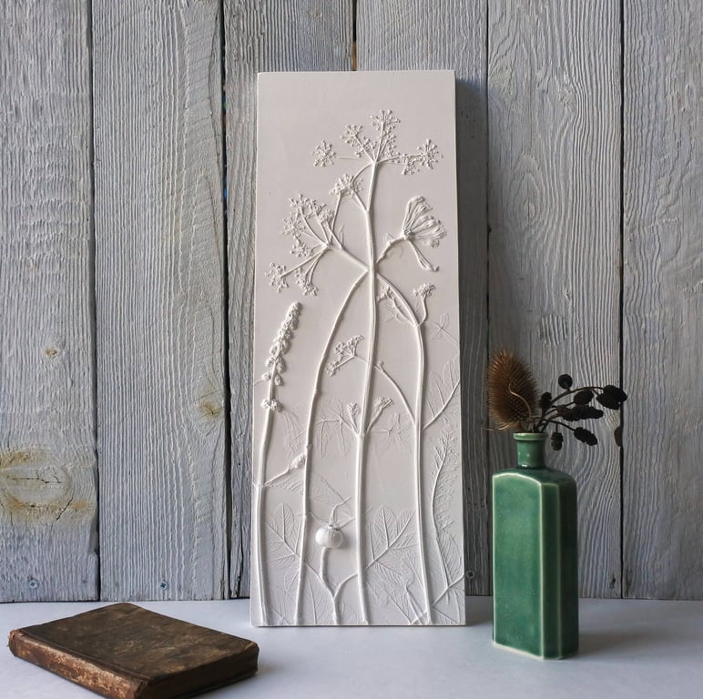 Cow Parsley, Honeysuckle & Rosehip Plaster Cast Wall Plaque