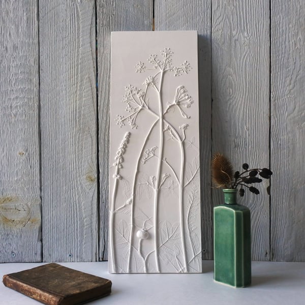 Cow Parsley, Honeysuckle & Rosehip Plaster Cast Wall Plaque