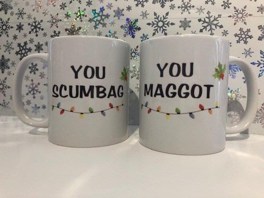 Christmas mug with popular phrases from the iconic song "Fairytale of New York"