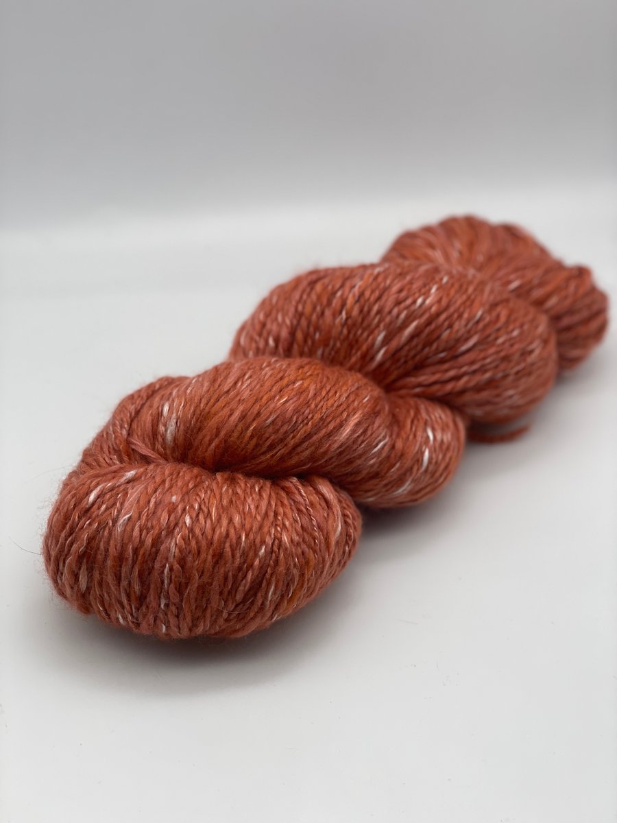 Hand Spun 'Orange Haze' Merino & Tussah Silk 4 Ply Yarn - approx 99g