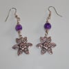 Flower charm earrings, purple