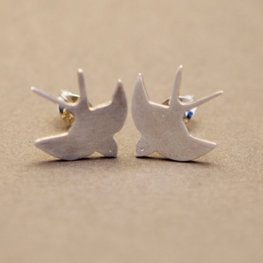 Flying Swallow Silver Stud Earring