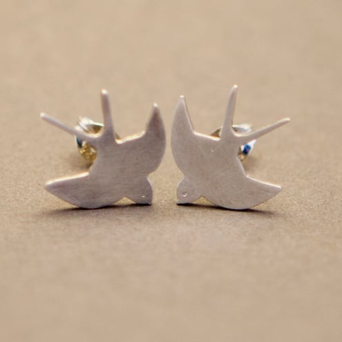Flying Swallow Silver Stud Earring