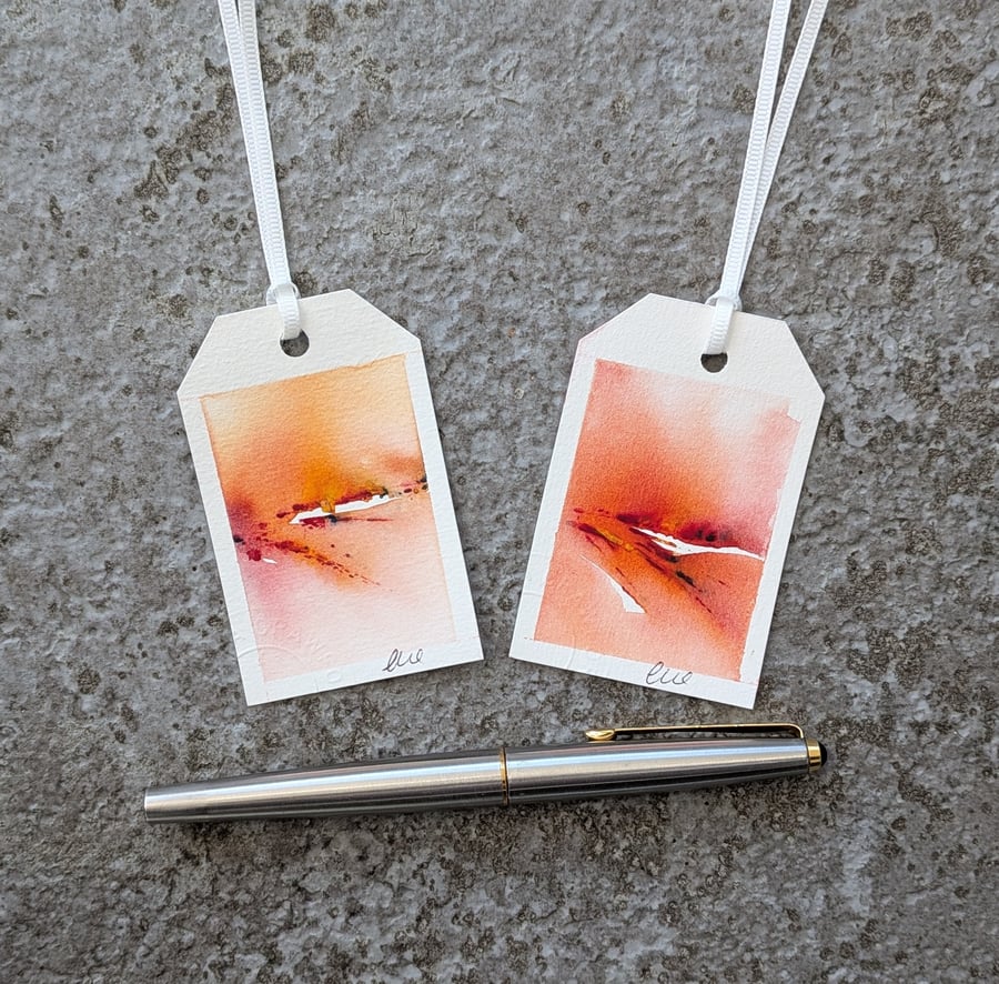 Fiery Glow. Two Gift Tags. Original Watercolour 260180
