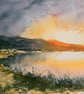 Original Watercolour Landscape .Sunrise over Lake . 15x11 inch Unframed