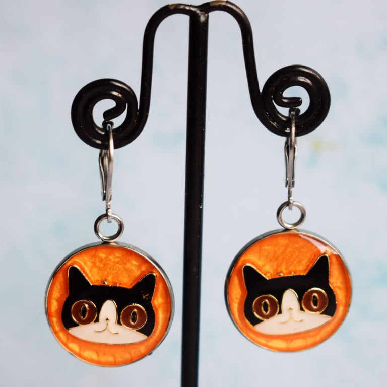 Black Cat Face Earrings