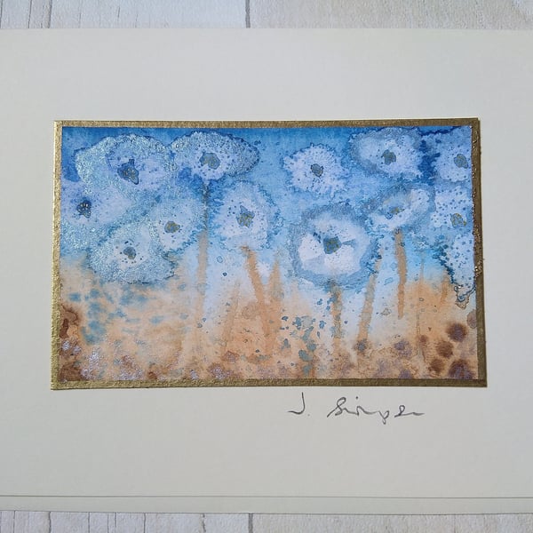Hand painted watercolour card. Himalayan poppy, birthday  greetings card.