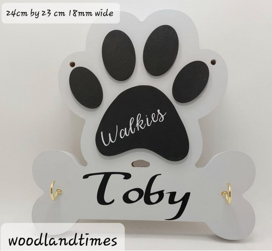 Personalised dog lead holder, paw print, dog leash holder 