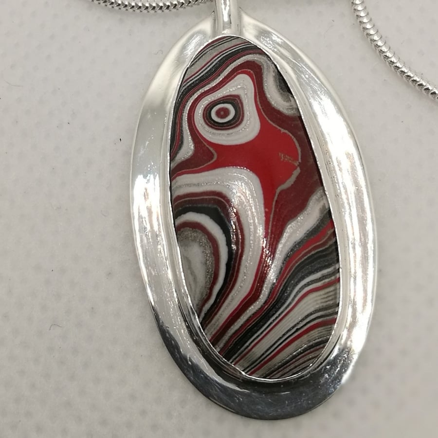 Fordite and Sterling Silver Pendant