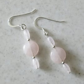 Rose Quartz Coin Earrings With Sterling Silver