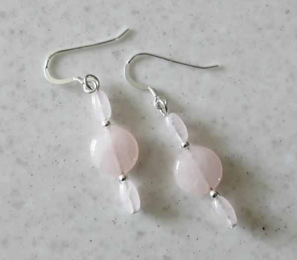 Rose Quartz Coin Earrings With Sterling Silver