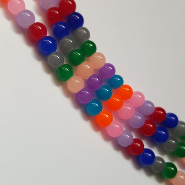 50 x Imitation Jade Glass Beads - Round - 6mm - Mixed Colour 