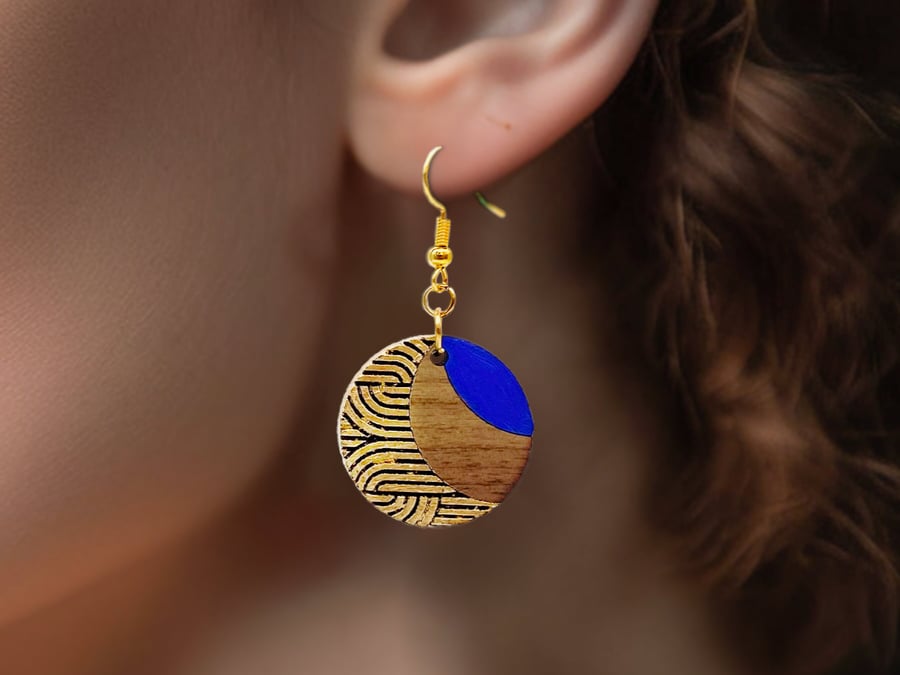 Art Deco-Inspired Cobalt Blue Moon Earrings - A Perfect Gift for Friends