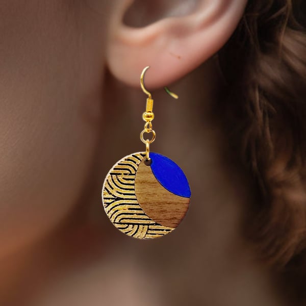 Art Deco-Inspired Cobalt Blue Moon Earrings - A Perfect Gift for Friends