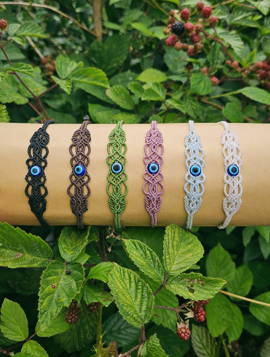 Adjustable Evil Eye Macrame Bracelet,Anklet – Multiple Colours (Black, Brown, Gr