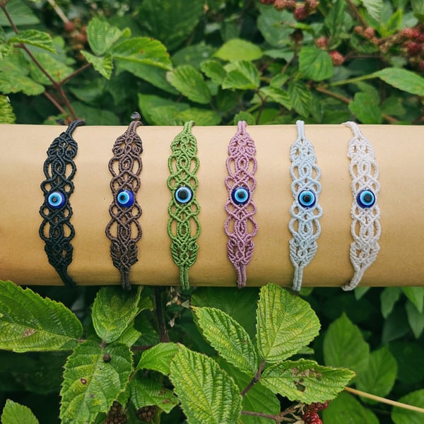 Adjustable Evil Eye Macrame Bracelet,Anklet – Multiple Colours (Black, Brown, Gr