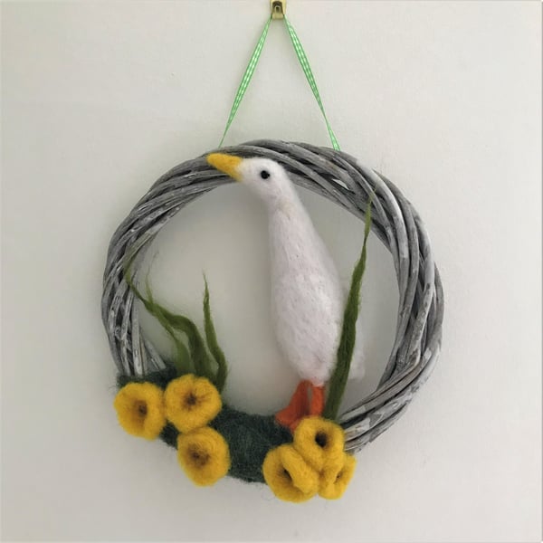Needle felted-wreath-white duck - wall art-home decoration 